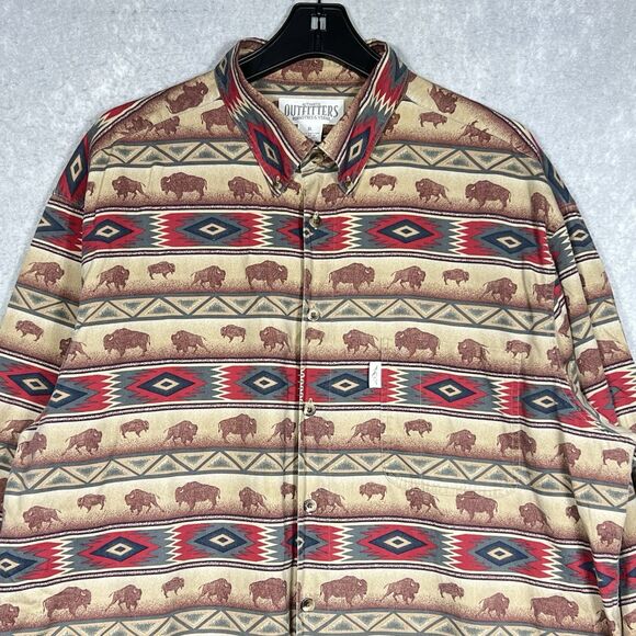 OUTFITTERS ROUNDTREE & YORKE Shirt AZTEC Southwestern Buffalos All Over Men’s XL - Picture 2 of 12